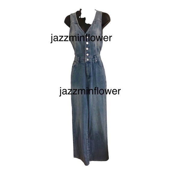 Sincerely Jules blue denim button front sleeveless jeans jumper jumpsuit size M - Picture 15 of 17